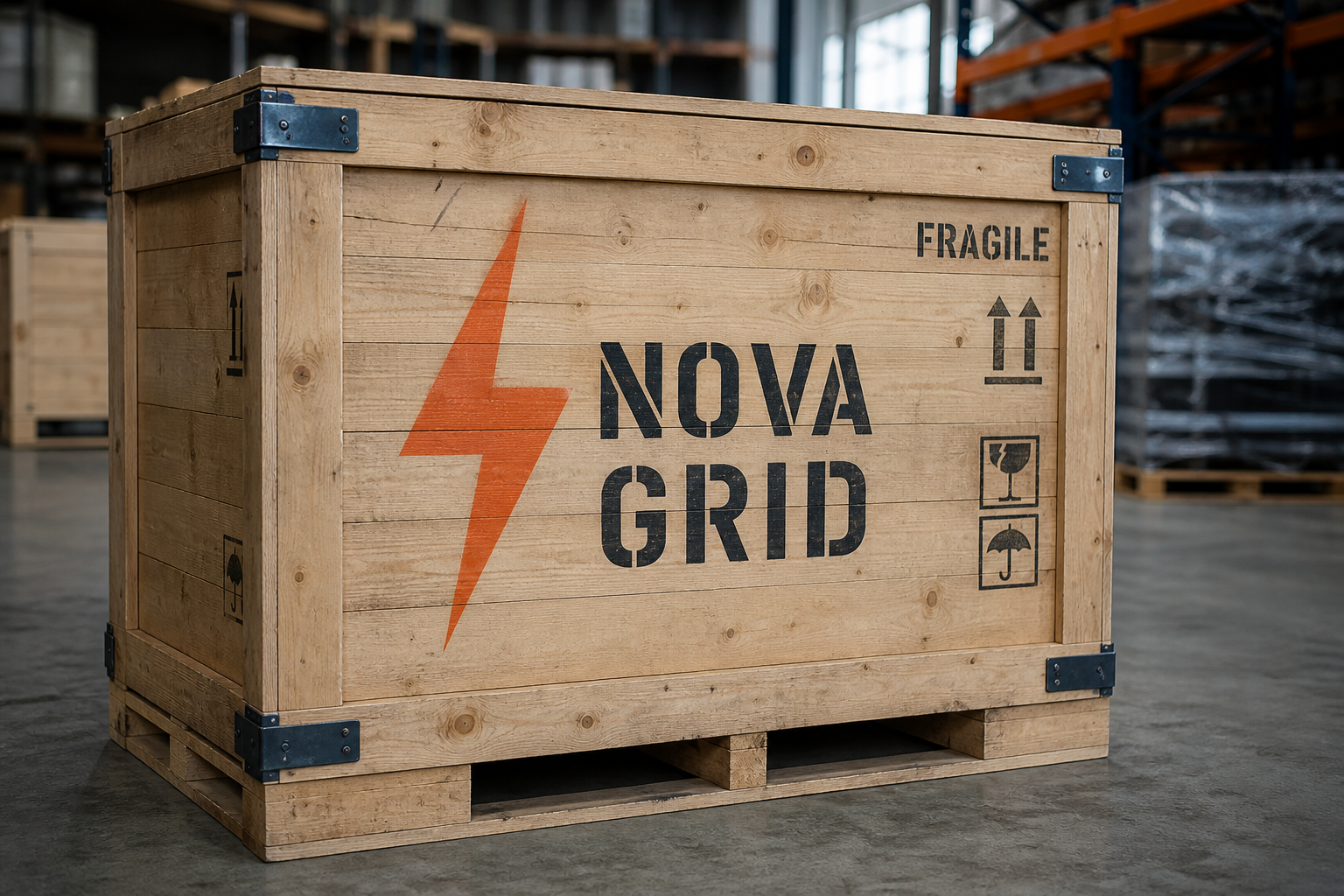 Shipping crate with NOVA GRID stencil (demo)