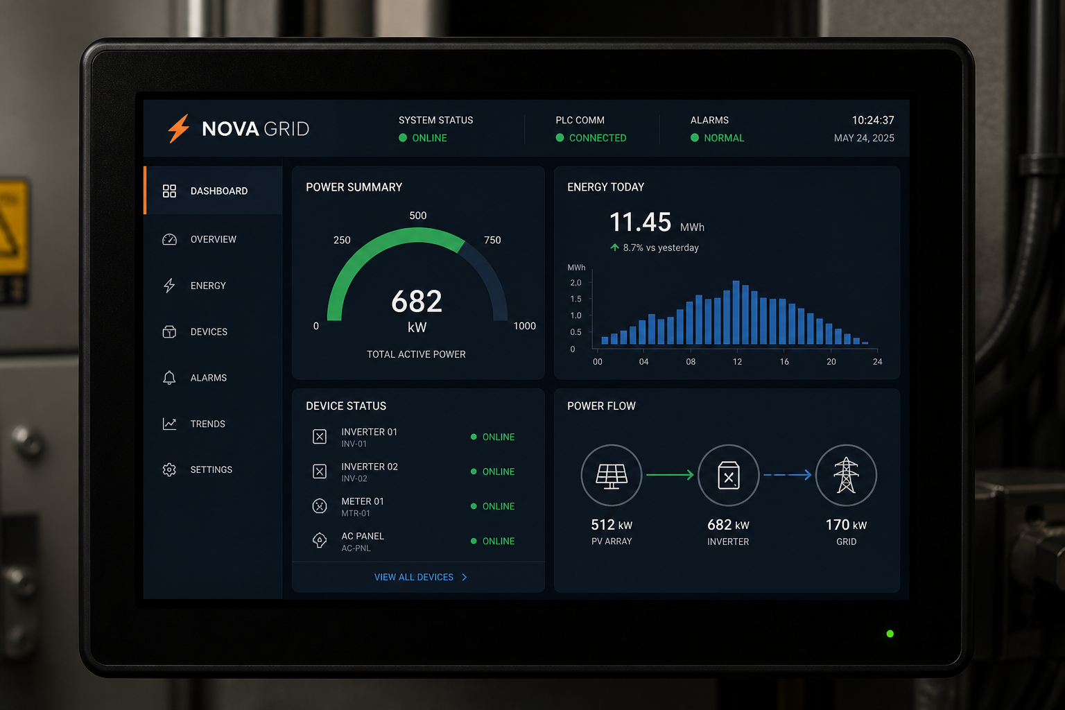 HMI header with NOVA GRID mark (demo)