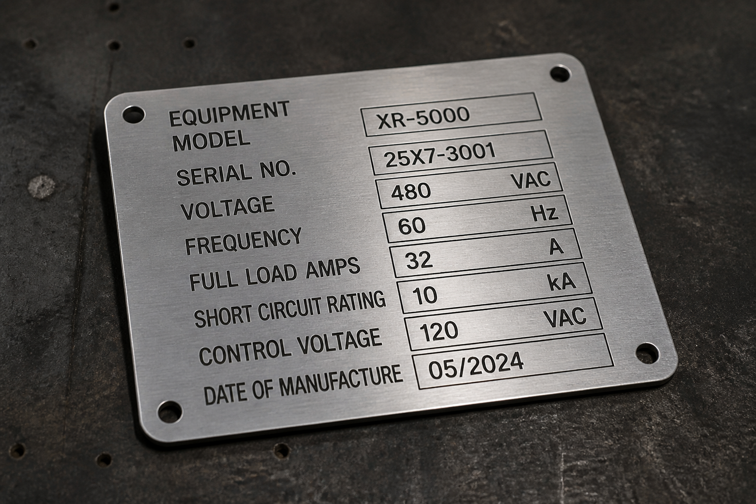 Nameplate physical sample (demo)