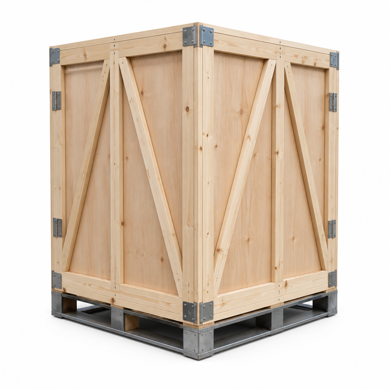 Scheme C steel-base wooden export crate (demo)