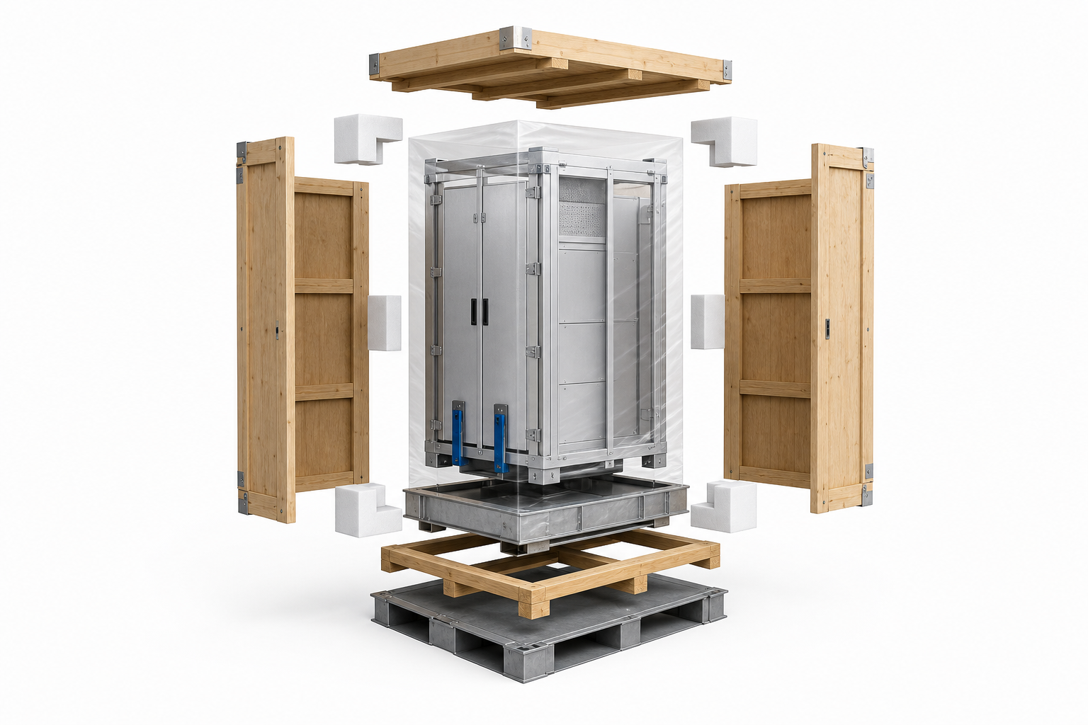 Multi-ton ESS cabinet packaging exploded view