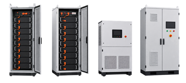 Modularized off-grid energy storage equipment arrays with two batteries, PCS and electrical distribution control cabinets